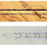 Scratch test sur revêtement TiN (1) et Cu (2)